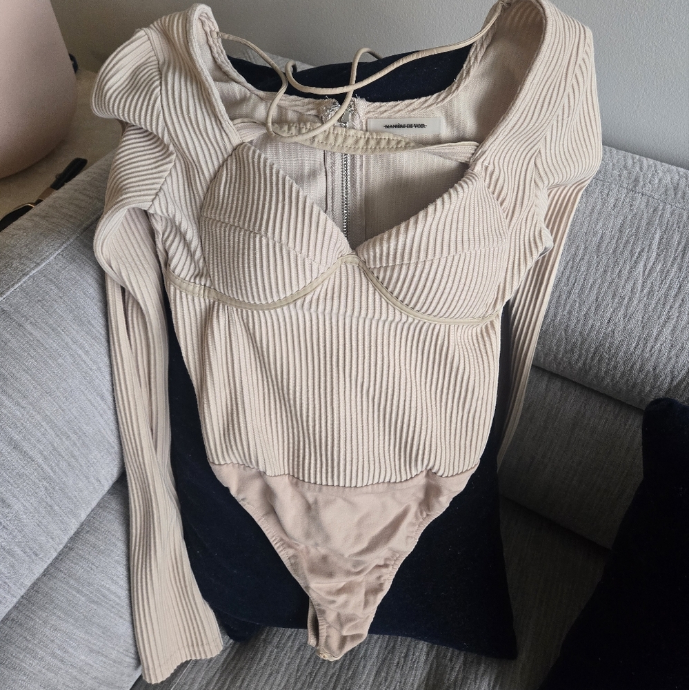 Manière De Voir Ribbed Cream Bodysuit